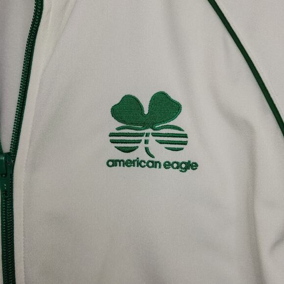 American Eagle Full Zip Track Jacket Clover Size Medium White Green Y2k Read - Picture 5 of 13